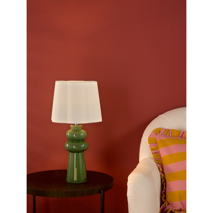 Dar Jordana Green Table Lamp With Ivory Cotton Fluted Shade