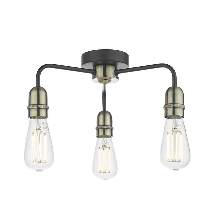 Dar Kiefer KIE5322 Black & Antique Brass 3 Light Flush Ceiling Light