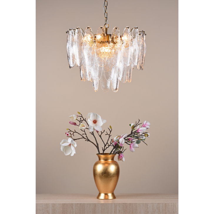 Dar Kimmia Natural Brass 6 Light Pendant Complete With Textured Glass Drops