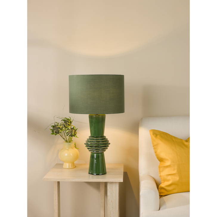 Dar Lagle Green Table Lamp With Green Cotton Shade