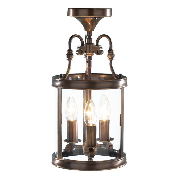 Dar Lambeth LAM0375 Antique Brass Finish 3 Light Dual Mount Lantern