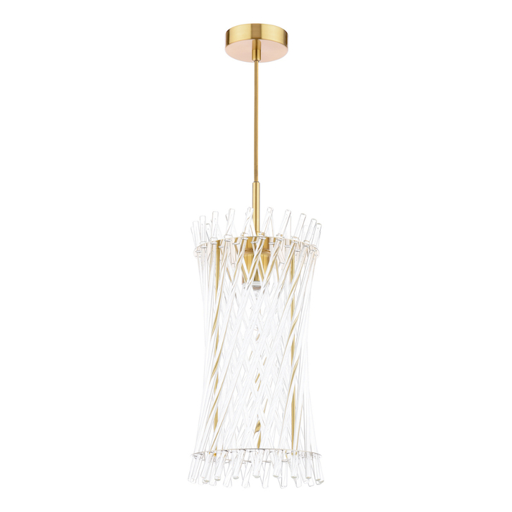 Dar Loire Natural Brass Single Pendant Complete With Clear Glass Rods