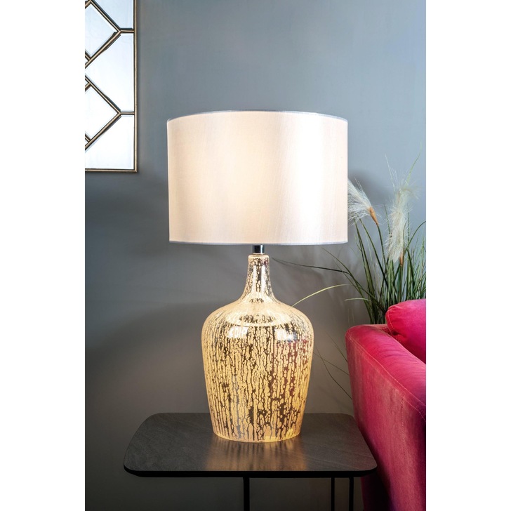 Dar Lolek LOL4232 Table Lamp In Silver Glass Finish Complete With Ivory Shade