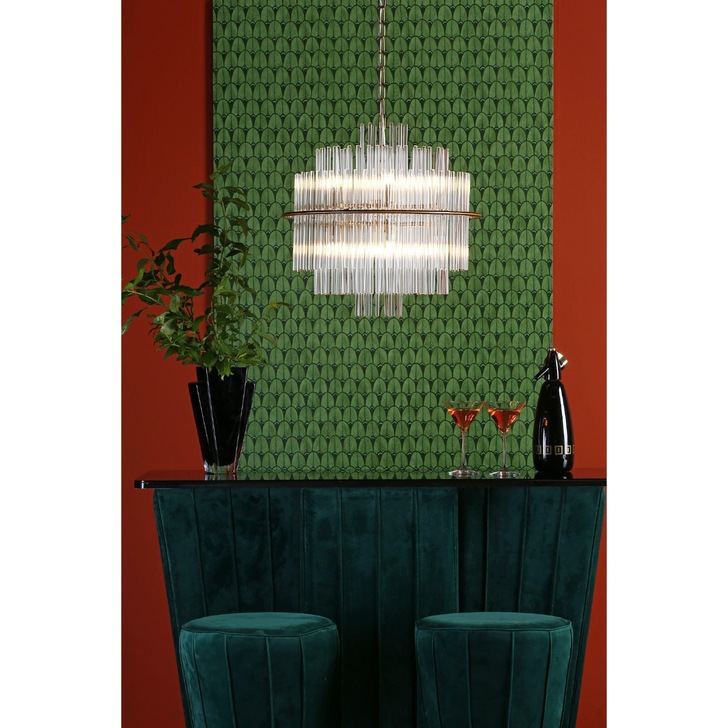 Dar Lukas LUK1735 13 Light Pendant In Brushed Antique Gold Finish With Glear Glass Rods