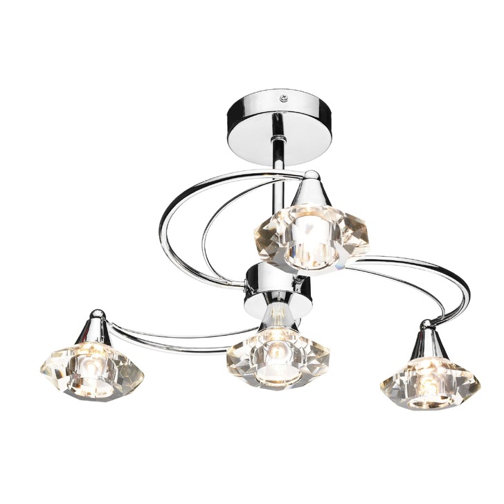 Dar Luther LUT0450 Polished Chrome 4 Light Semi Flush Ceiling Light