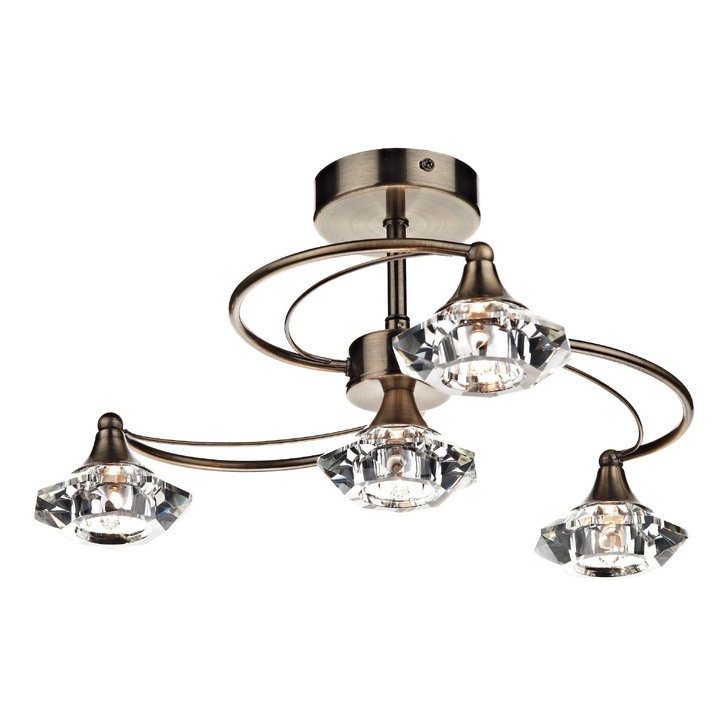 Dar Luther LUT0475 Antique Brass 4 Light Semi Flush Ceiling Light