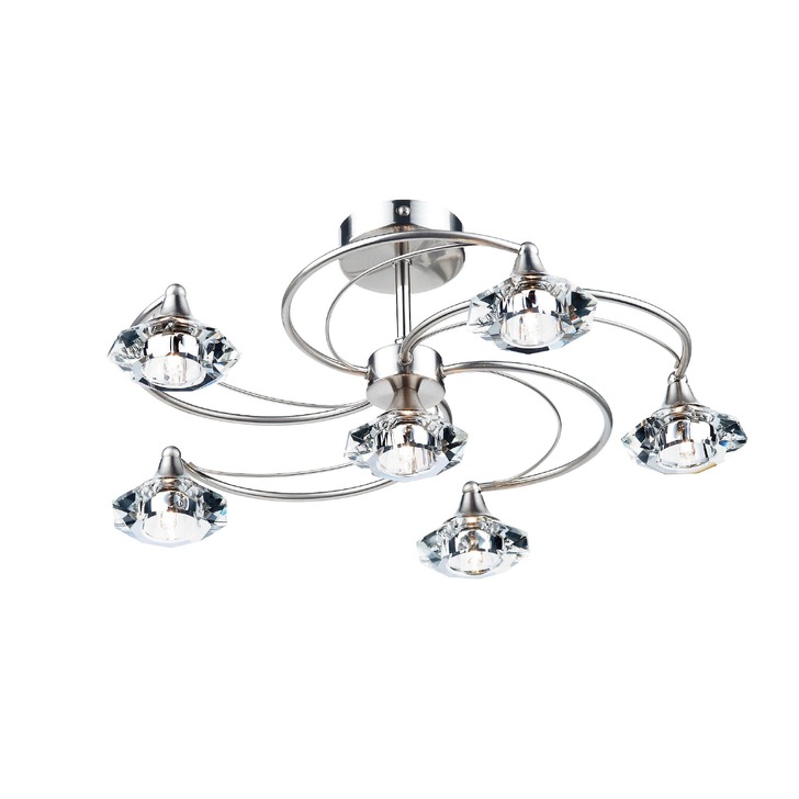 Dar Luther LUT0646 Satin Chrome 6 Light Semi Flush Ceiling Light