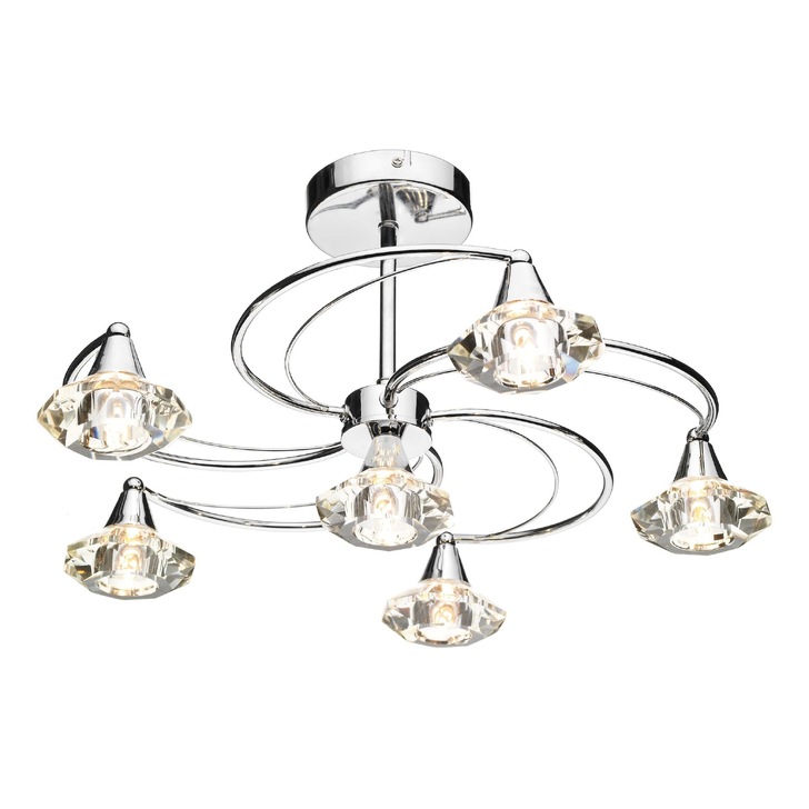 Dar Luther LUT0650 Polished Chrome 6 Light Semi Flush Ceiling Light