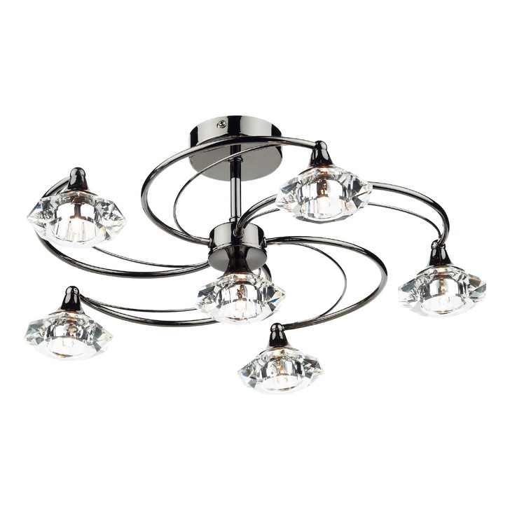 Dar Luther LUT0667 Black Chrome 6 Light Semi Flush Ceiling Light