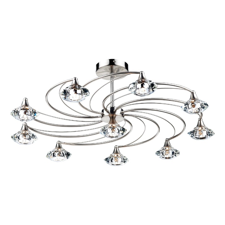 Dar Luther LUT2346 Satin Chrome 10 Light Semi Flush Ceiling Light