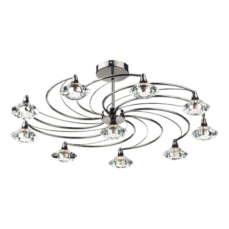 Dar Luther LUT2367 Black Chrome 10 Light Semi Flush Ceiling Light