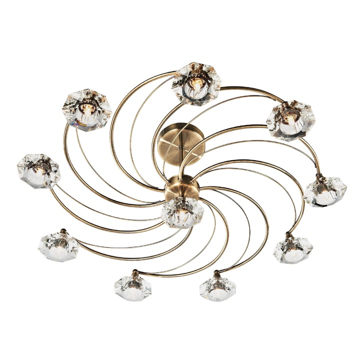 Dar Luther LUT2375 Antique Brass 10 Light Semi Flush Ceiling Light