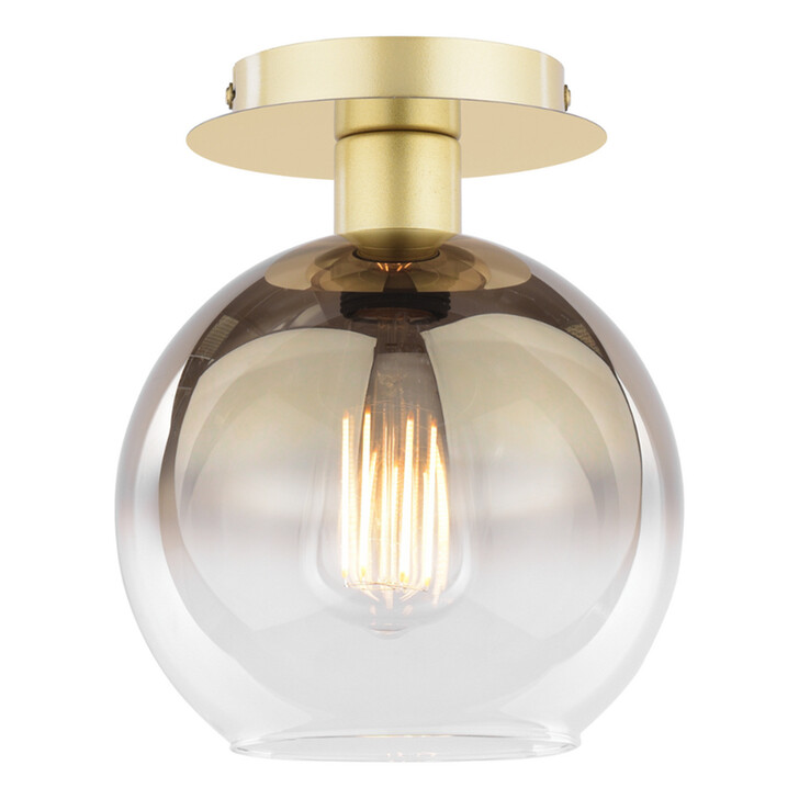 Dar Lycia Gold Finish 1 Light Flush Ceiling Light Complete With Gold To Clear Ombre Glass Globe