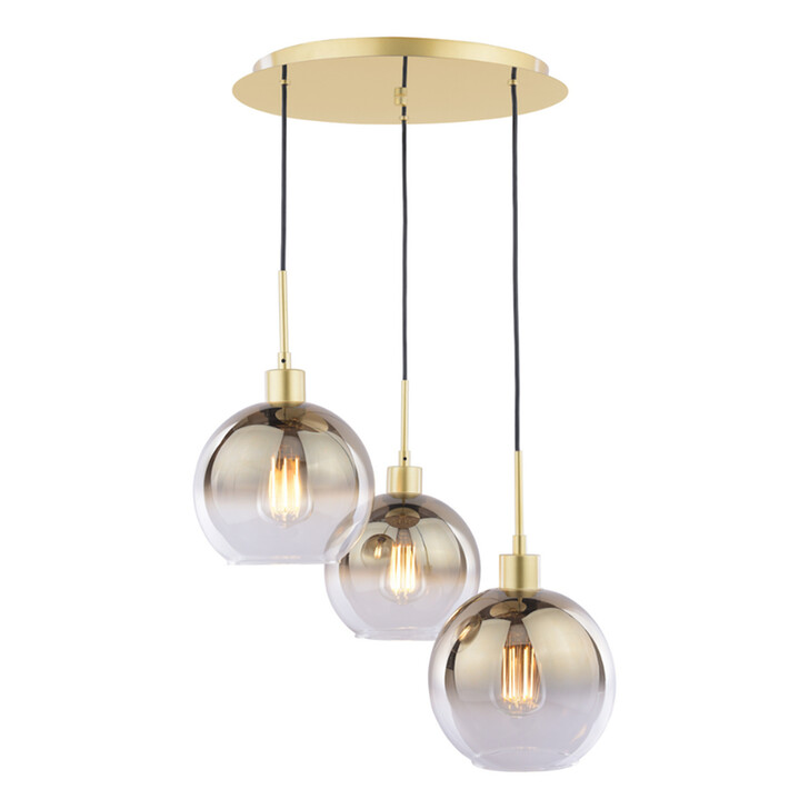 Dar Lycia Gold Finish 3 Light Cluster Ceiling Light Complete With Gold To Clear Ombre Glass Globes
