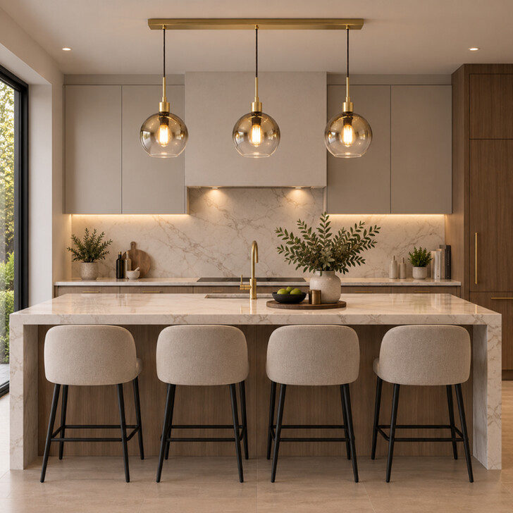 Dar Lycia Gold Finish 3 Light Linear Island Ceiling Light Complete With Gold To Clear Ombre Glass Globes