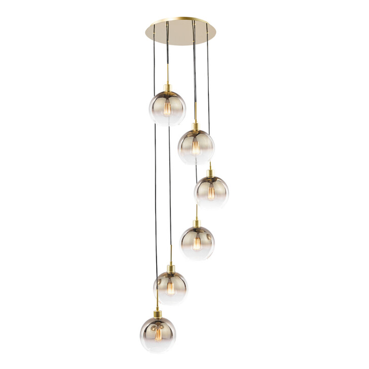 Dar Lycia Gold Finish 6 Light Custer Pendant Light Complete With Gold To Clear Ombre Glass Shades
