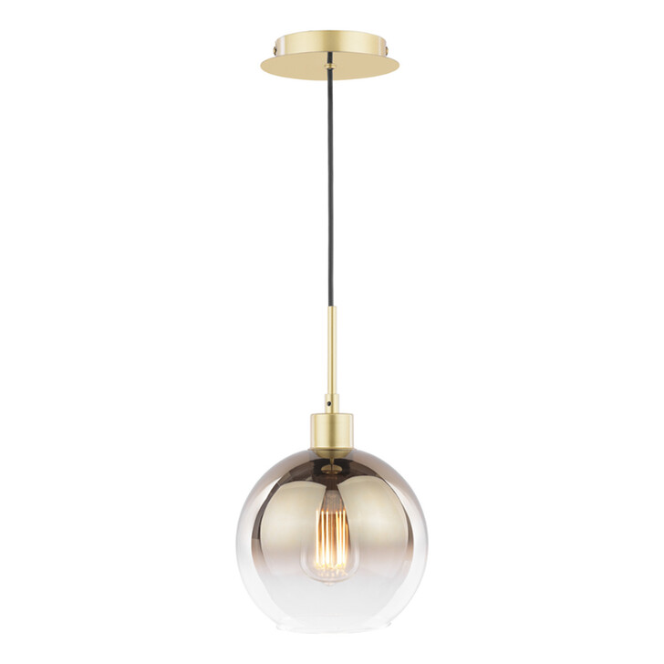 Dar Lycia Gold Finish Single Pendant Light Complete With Gold To Clear Ombre Glass Globe