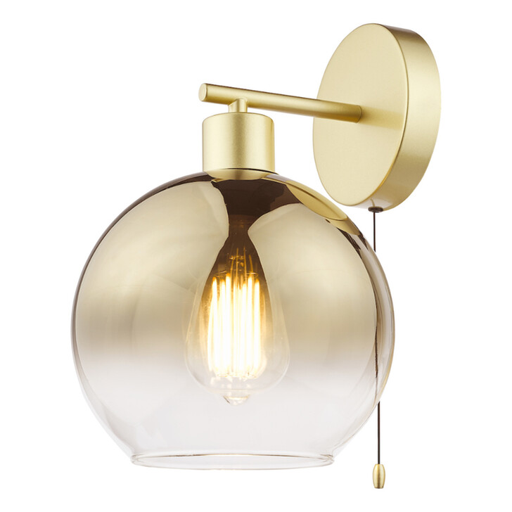Dar Lycia Gold Finish Single Wall Light Complete With Gold To Clear Ombre Glass Globe - Switched