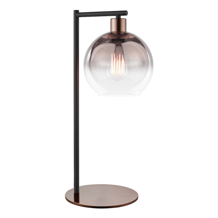 Dar Lycia Satin Bronze And Black Finish Table Lamp Complete With Bronze To Clear Ombre Glass Shade - Switched