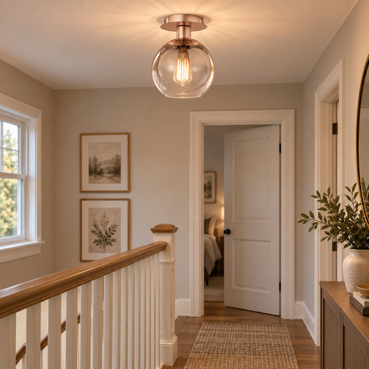 Dar Lycia Satin Bronze Finish 1 Light Flush Ceiling Light Complete With Bronze To Clear Ombre Glass Shade
