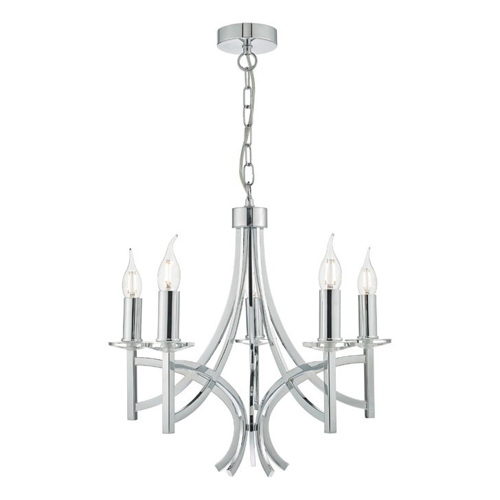 Dar Lyon LYO0550 Polished Chrome Finish 5 Light Crystal Chandelier