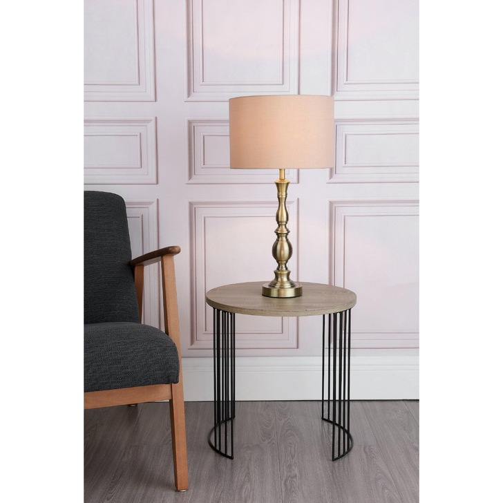 Dar Madrid MAD4275 Antique Brass Finish Table Lamp Complete With Taupe Faux Silk Shade