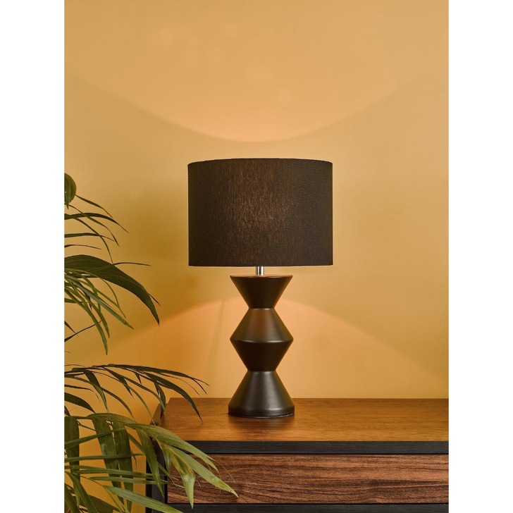 Dar Max Black Ceramic Table Lamp Complete With Black Cotton Shade