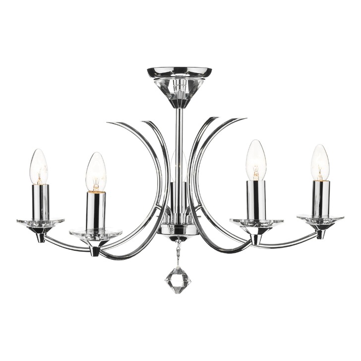 Dar Medusa MED0550 Polished Chrome Finish 5 Light Dual Mount Crystal Pendant