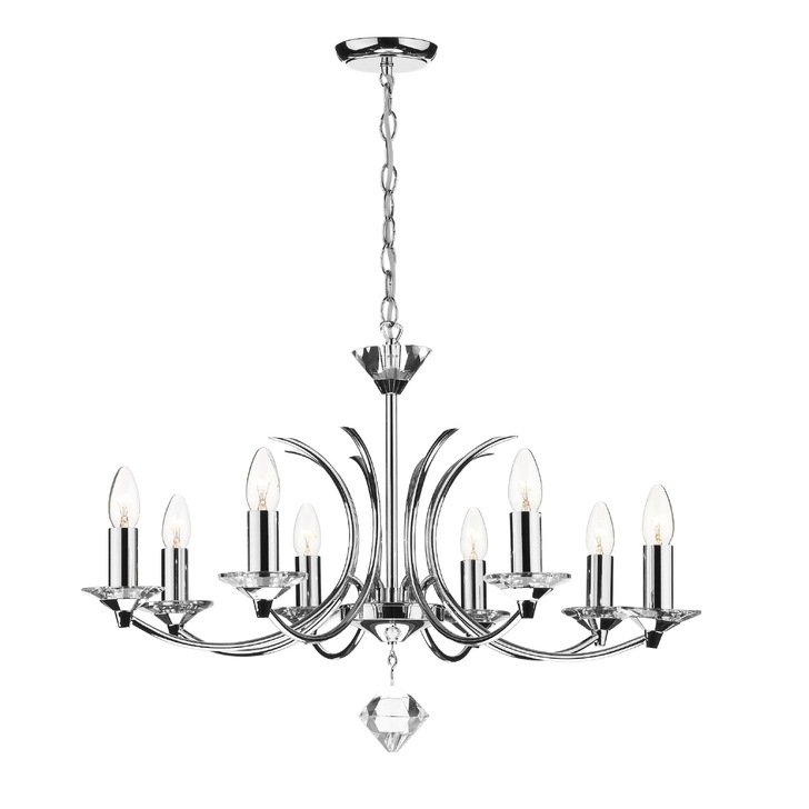 Dar Medusa MED0850 Polished Chrome Finish 8 Light Dual Mount Crystal Pendant