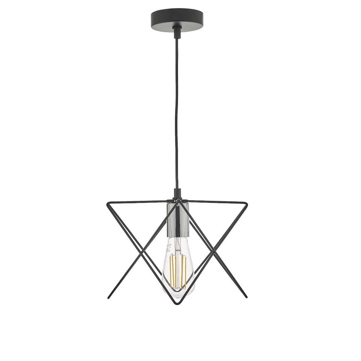 Dar Midi MID0150 Single Pendant In Matt Black and Polished Chrome Finish