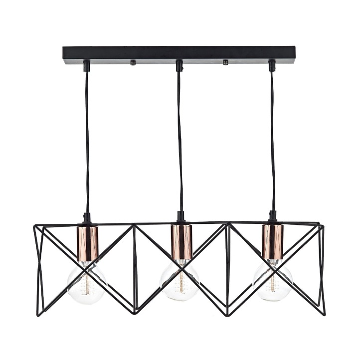 Dar Midi MID0322 Matt Black & Polished Copper 3 Light Bar Pendant