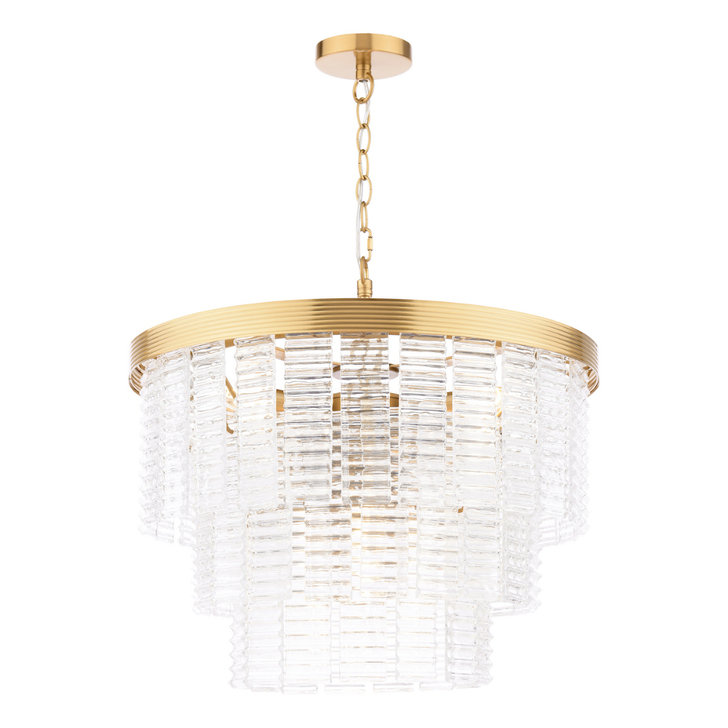 Dar Moesha Natural Brass Finish Round Pendant Light Complete With Ribbed Glass Drops