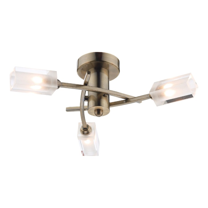 Dar Morgan MOR0375 Antique Brass 3 Light Semi Flush Ceiling Light