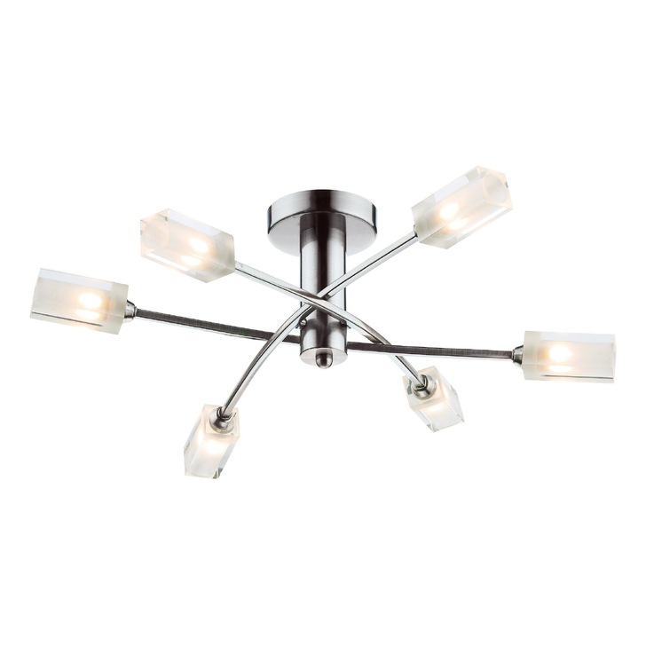 Dar Morgan MOR6446 Satin Chrome 6 Light Semi Flush Ceiling Light