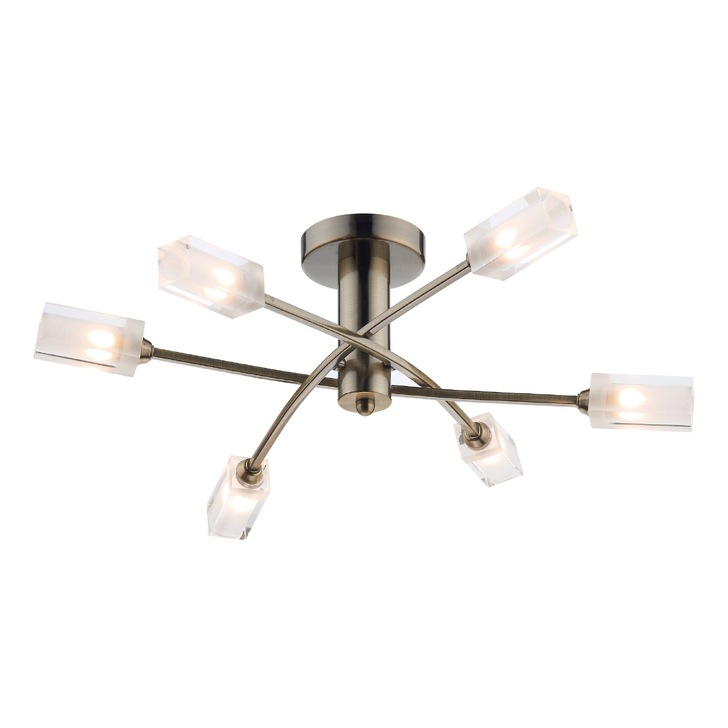 Dar Morgan MOR6475 Antique Brass 6 Light Semi Flush Ceiling Light