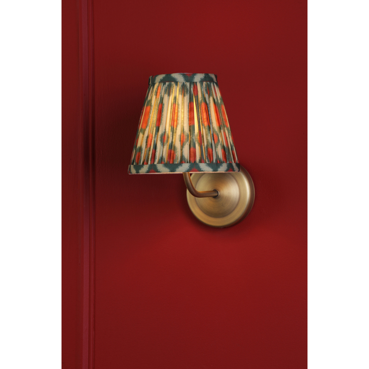 Dar Navarro Wireless USB Rechargeable Wall Light Matt Antique Brass With Red Mix Pattern Shade - Touch Dimmable 2800K Warm White LED