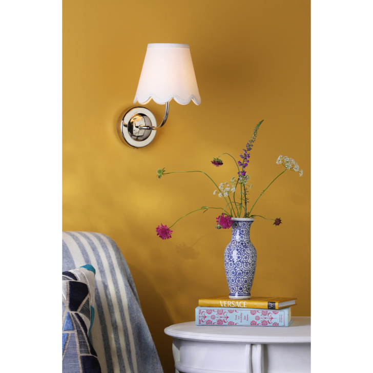 Dar Navarro Wireless USB Rechargeable Wall Light Polished Nickel With Ivory Linen Shade - Touch Dimmable 2800K Warm White LED