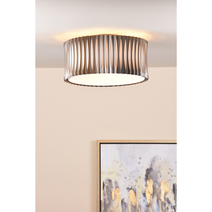 Dar Netra Satin Bronze 3 Light Flush Ceiling Light Complete With Ivory Shade Inner