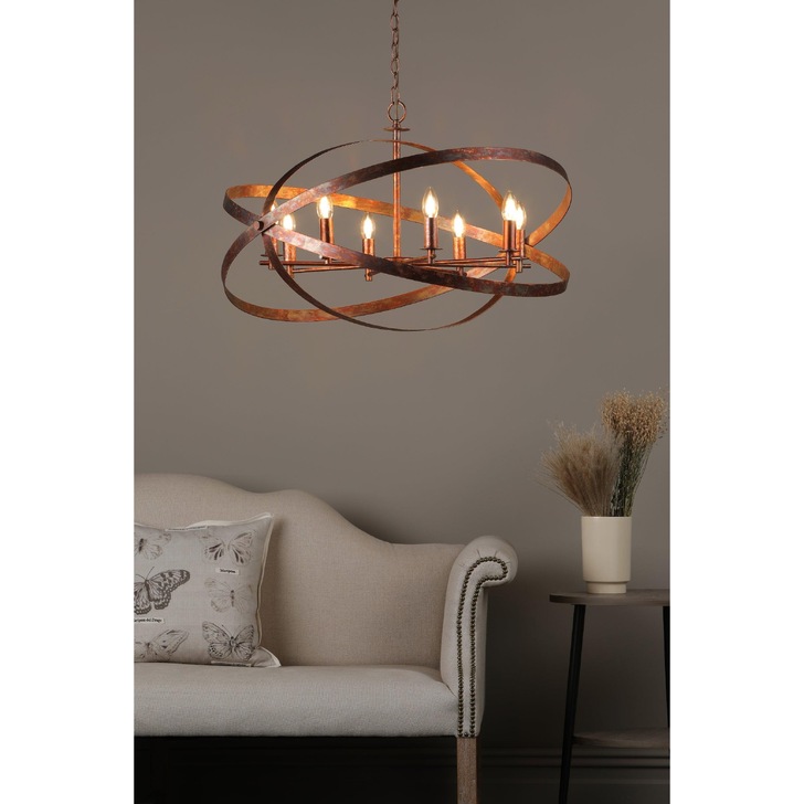 Dar Nitya 8 Light Industrial Orb Pendant Mottled Copper