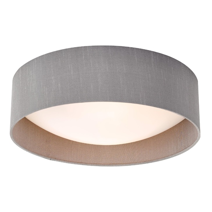 Dar Nysa 2 Light Flush Ceiling Light With Grey Faux Silk Shade - 40cm