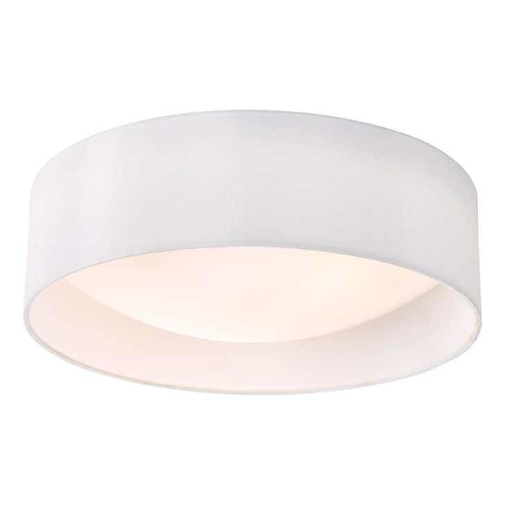 Dar Nysa 2 Light Flush Ceiling Light With White Faux Silk Shade - 40cm