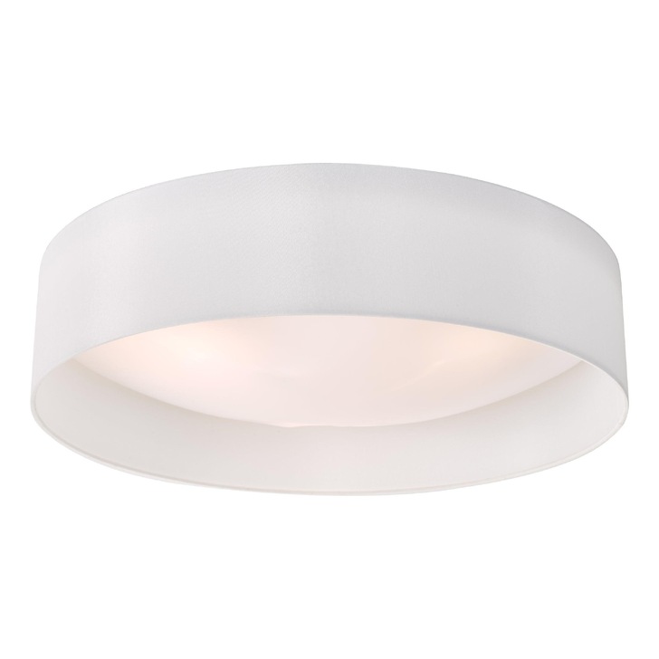 Dar Nysa 3 Light Flush Ceiling Light With White Faux Silk Shade - 60cm