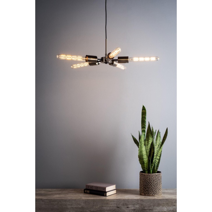 Dar Onika 5 Light Pendant In Antique Brass And Matt Black