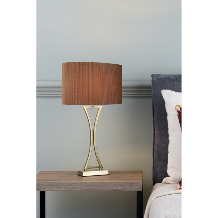 Dar Oporto Antique Brass Table Lamp With Brown Shade