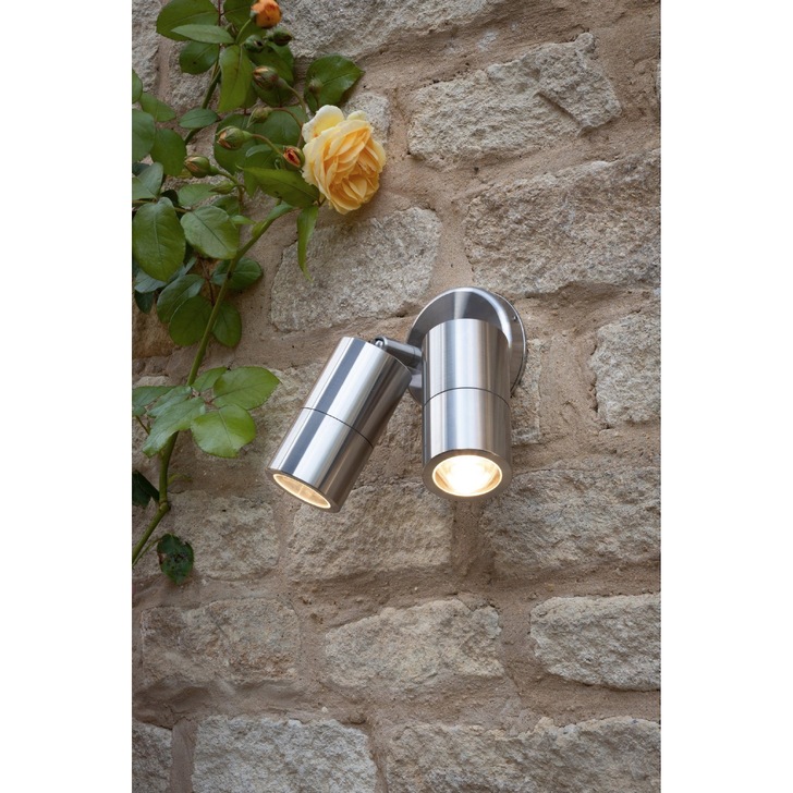 Dar Ortega ORT0968 Exterior 2 Light Wall Light In Brushed Aluminium Finish - IP65