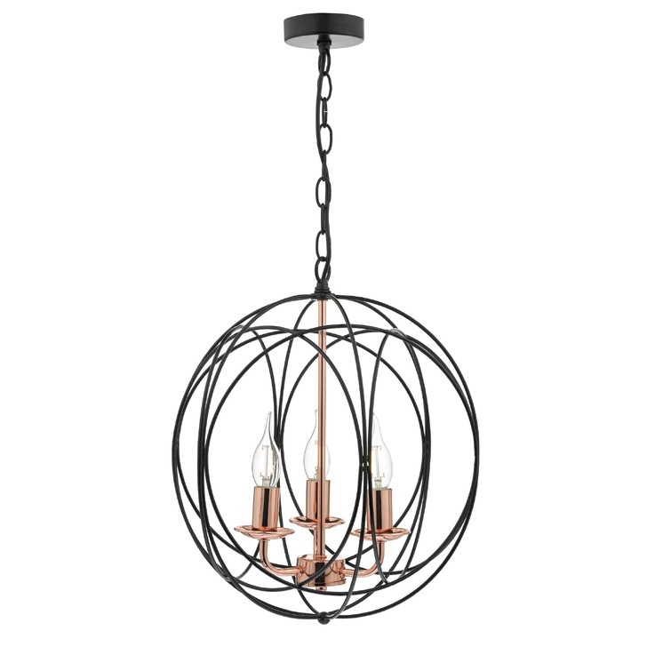 Dar Phoenix PHO0322 Matt Black & Polished Copper Finish 3 Light Pendant