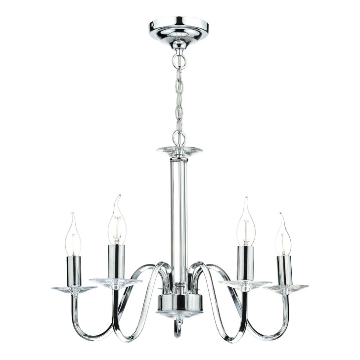 Dar Pique PIQ0550 Polished Chrome 5 Light Crystal Chandelier