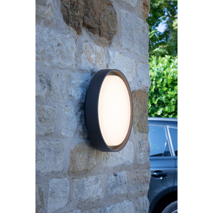 Dar Ralph RAL5039 Exterior Large Round Flush Ceiling/Wall Light In Anthracite With White Plastic Diffuser - IP65