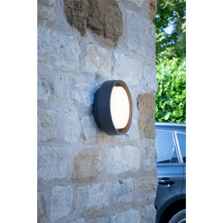 Dar Ralph RAL5239 Exterior Small Round Flush Ceiling/Wall Light In Anthracite With White Plastic Diffuser - IP65