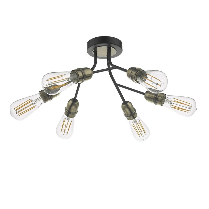 Dar Remy REM0654 6 Light Semi Flush Ceiling Light In Matt Black & Antique Brass Finish